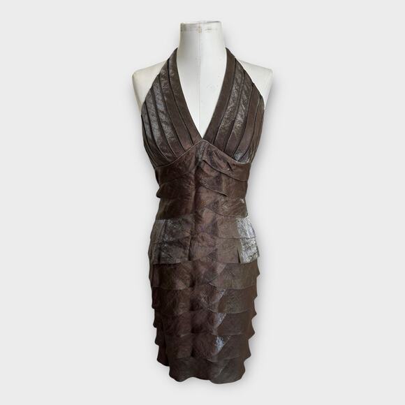 Vintage Y2K Cache Metallic Halter Mini Dress Womens size 6 Bodycon Glam Cocktail - Picture 1 of 11